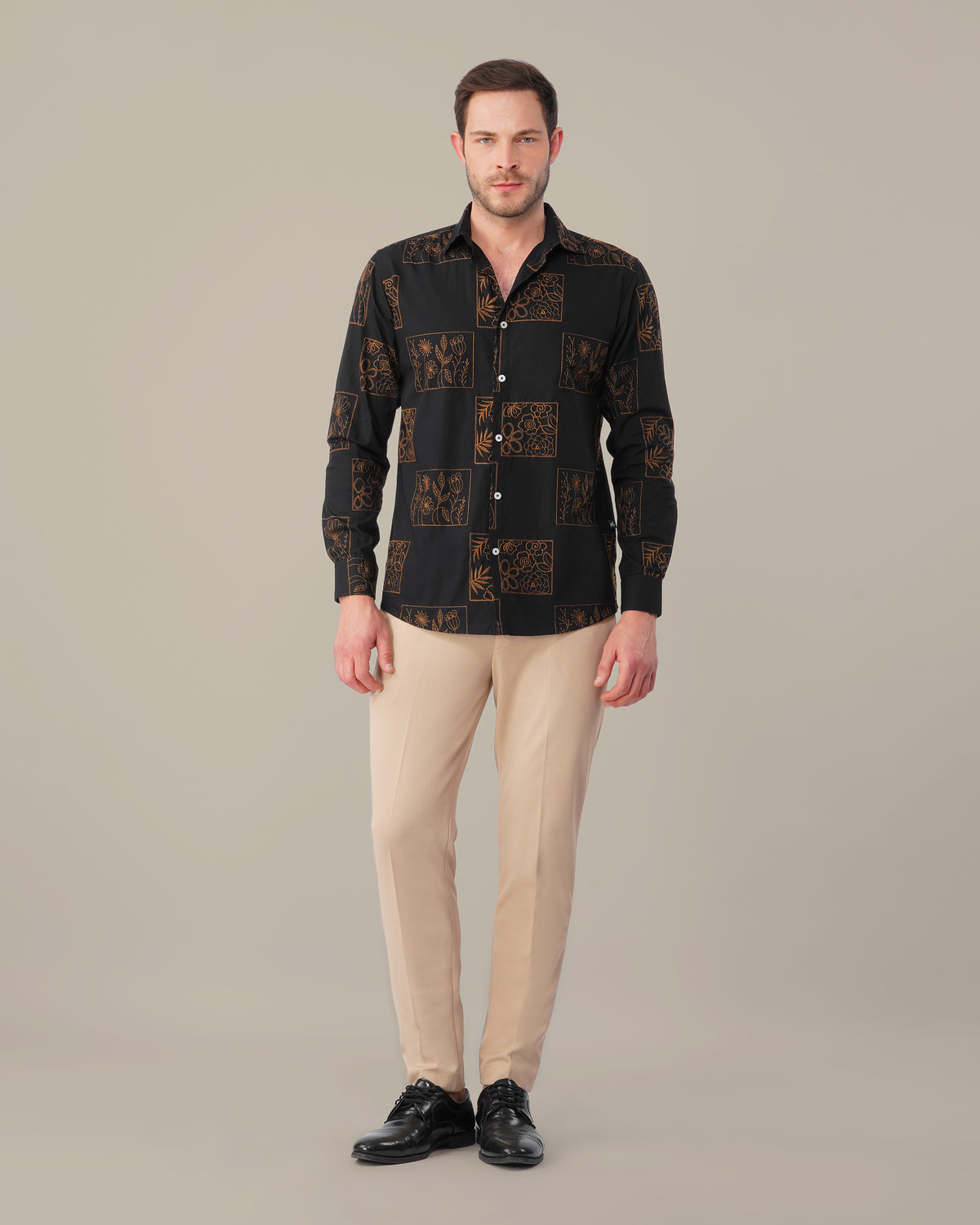 The Black Embroidered Shirt - Cotton Rich · Regular Fit