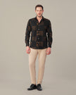 Black Floral Print Cotton-rich Linen-style Shirt