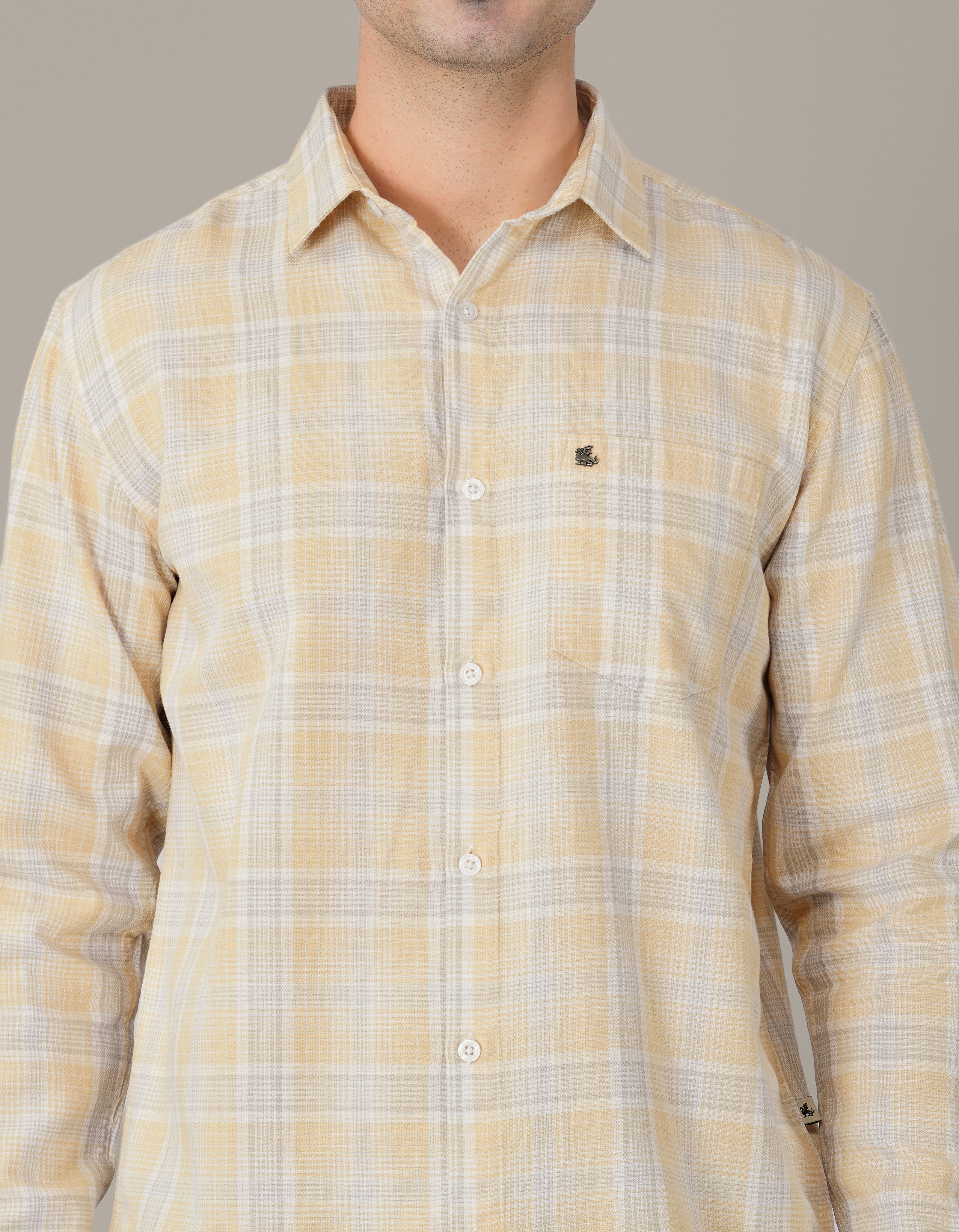 Soft Yellow Plaid Cotton Regular Fit Shirt