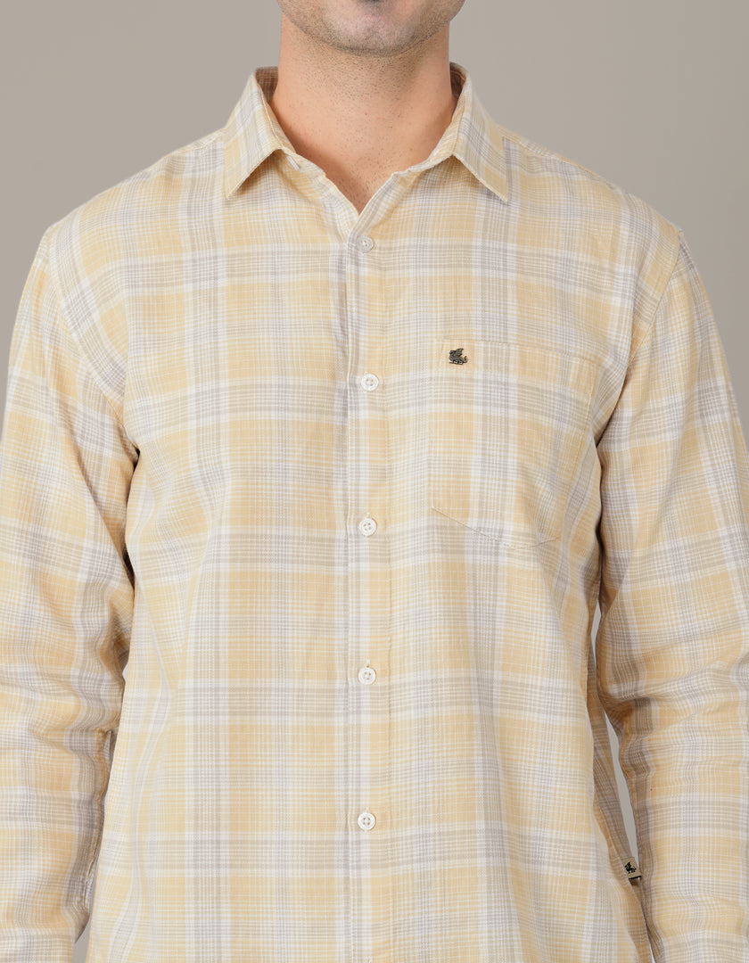 Soft Yellow Plaid Cotton Regular Fit Shirt