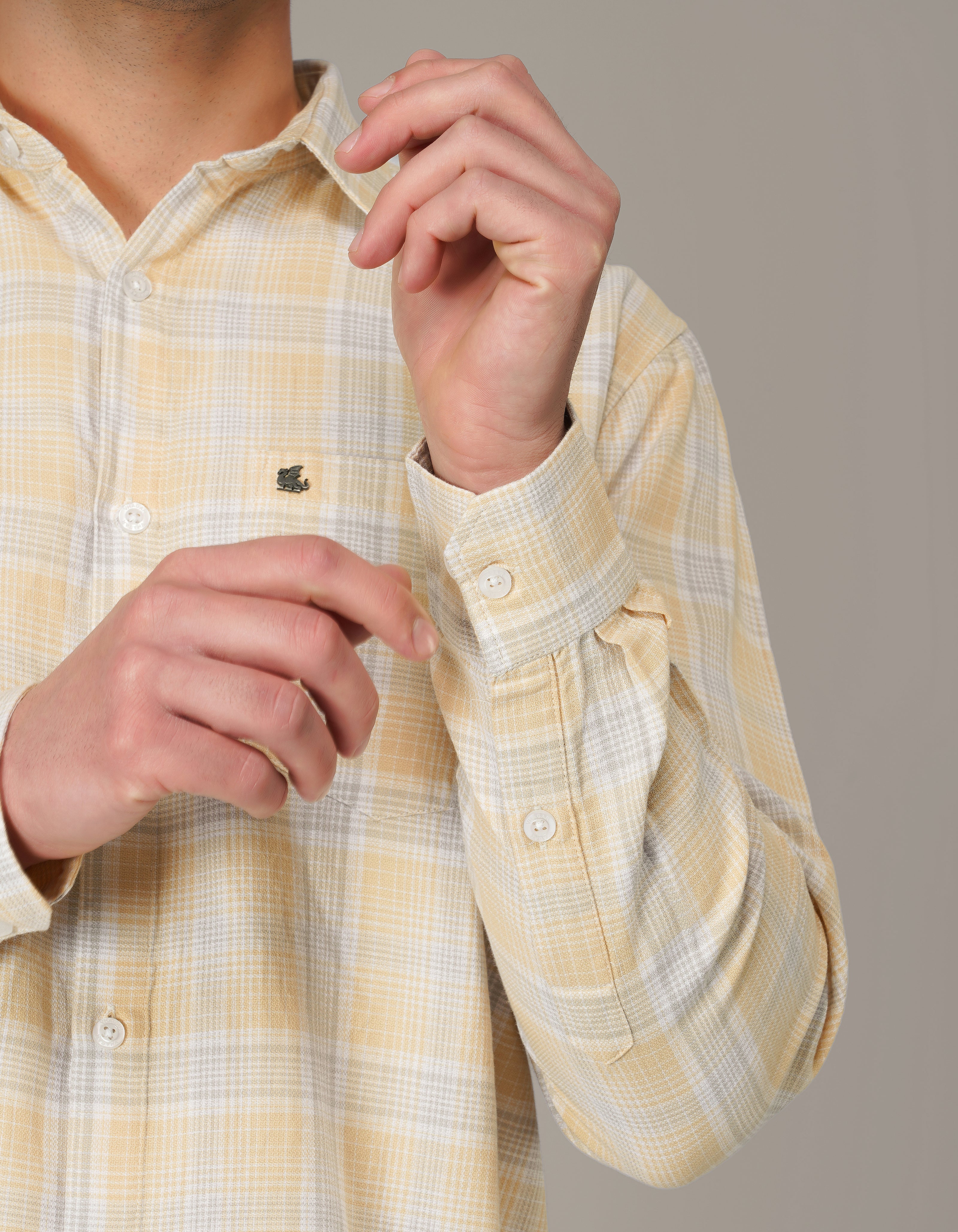 Soft Yellow Plaid Cotton Regular Fit Shirt