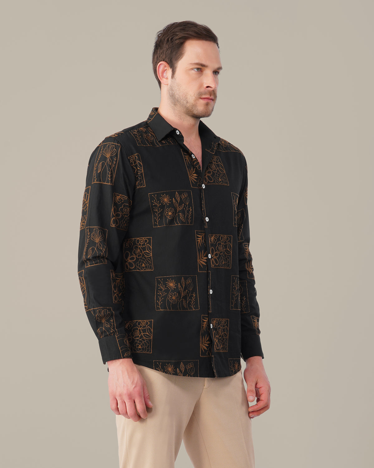 The Black Embroidered Shirt - Cotton Rich · Regular Fit