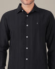 Charcoal Textured Polyester Viscose Blend Regular Fit Shirt