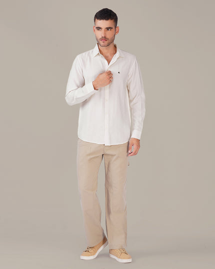 White Textured Polyester Viscose Regular Fit Shirt