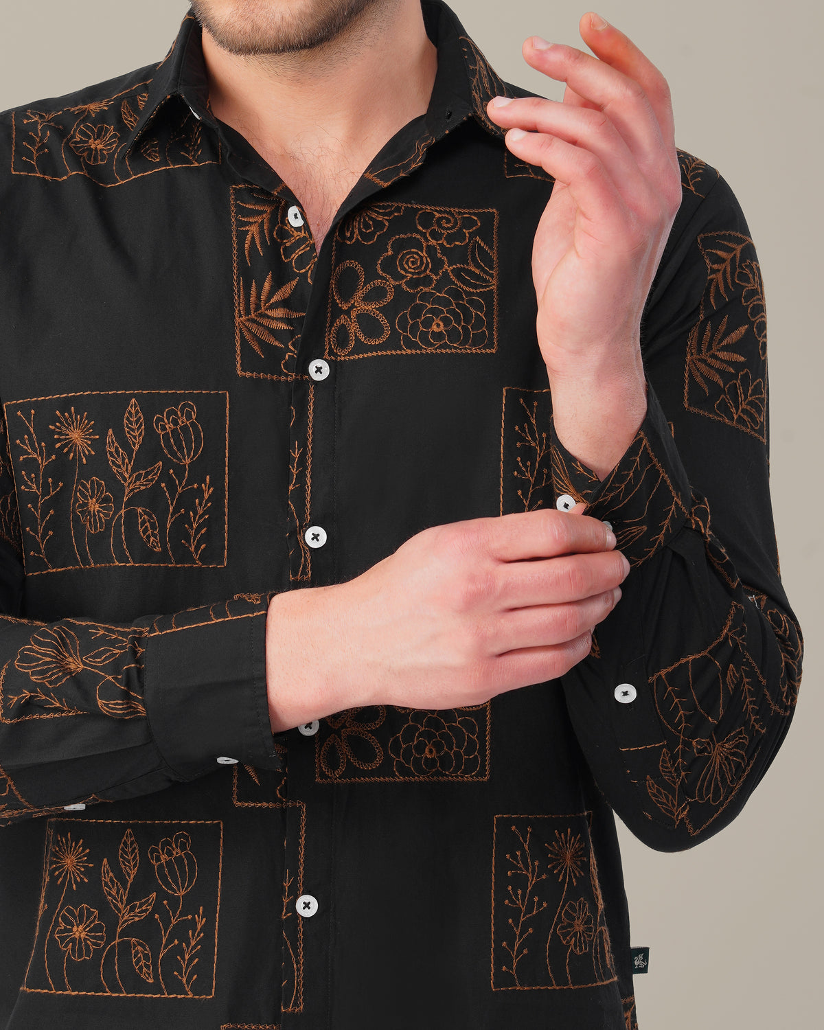 The Black Embroidered Shirt - Cotton Rich · Regular Fit