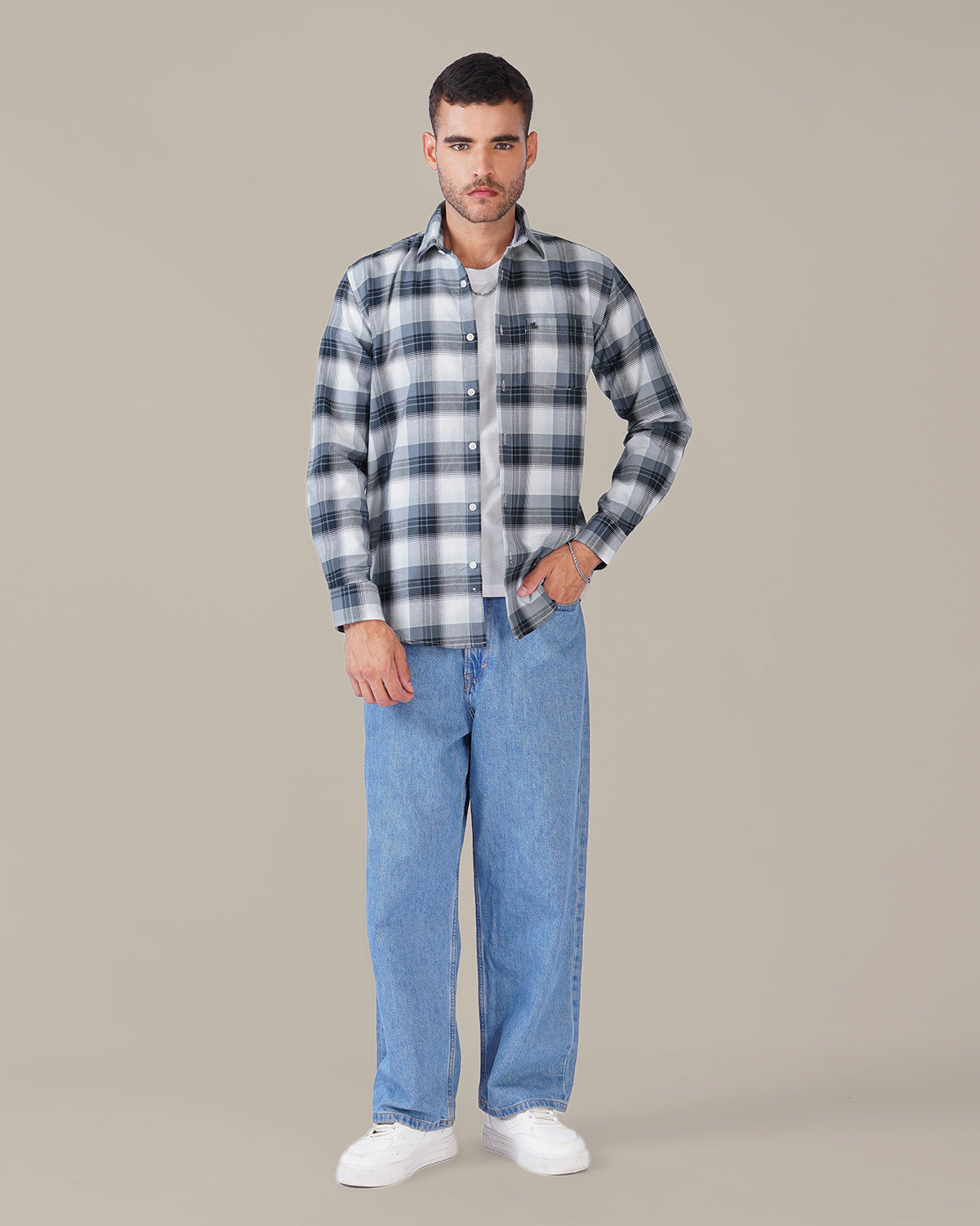 Blue and White Plaid Oxford Regular Fit Shirt