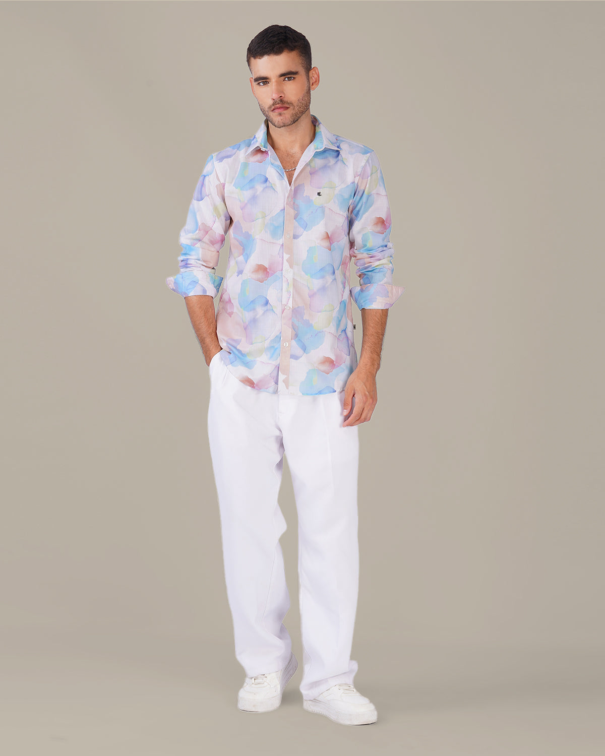 Multicolor Watercolor Print Polyester Regular Fit Shirt