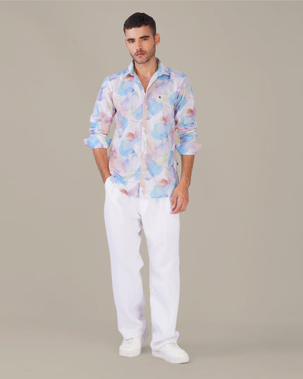 Multicolor Watercolor Print Polyester Regular Fit Shirt