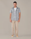 Gray Floral Print Cotton-Polyester Blend Classic Fit Shirt