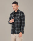 Dark Green Plaid Cotton Slub Regular Fit Shirt