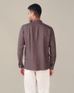 Taupe Textured Polyester Viscose Mandarin Collar Shirt