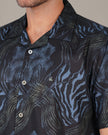 Black Abstract Pattern Polyester Relaxed Fit Shirt