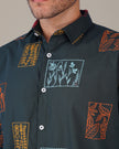 Dark Green Floral Embroidery Linen-Cotton Blend Regular Fit Shirt