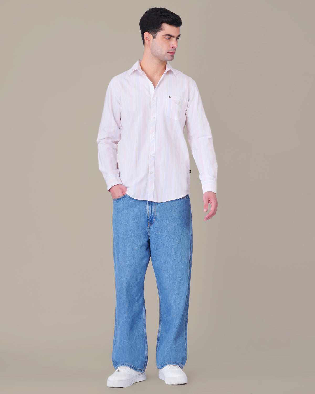 The White & Pastel Stripe Shirt - Pure Cotton · Regular Fit