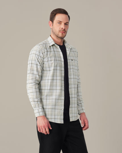 Yellow Blue Checkered Linen Cotton Blend Classic Collar Shirt
