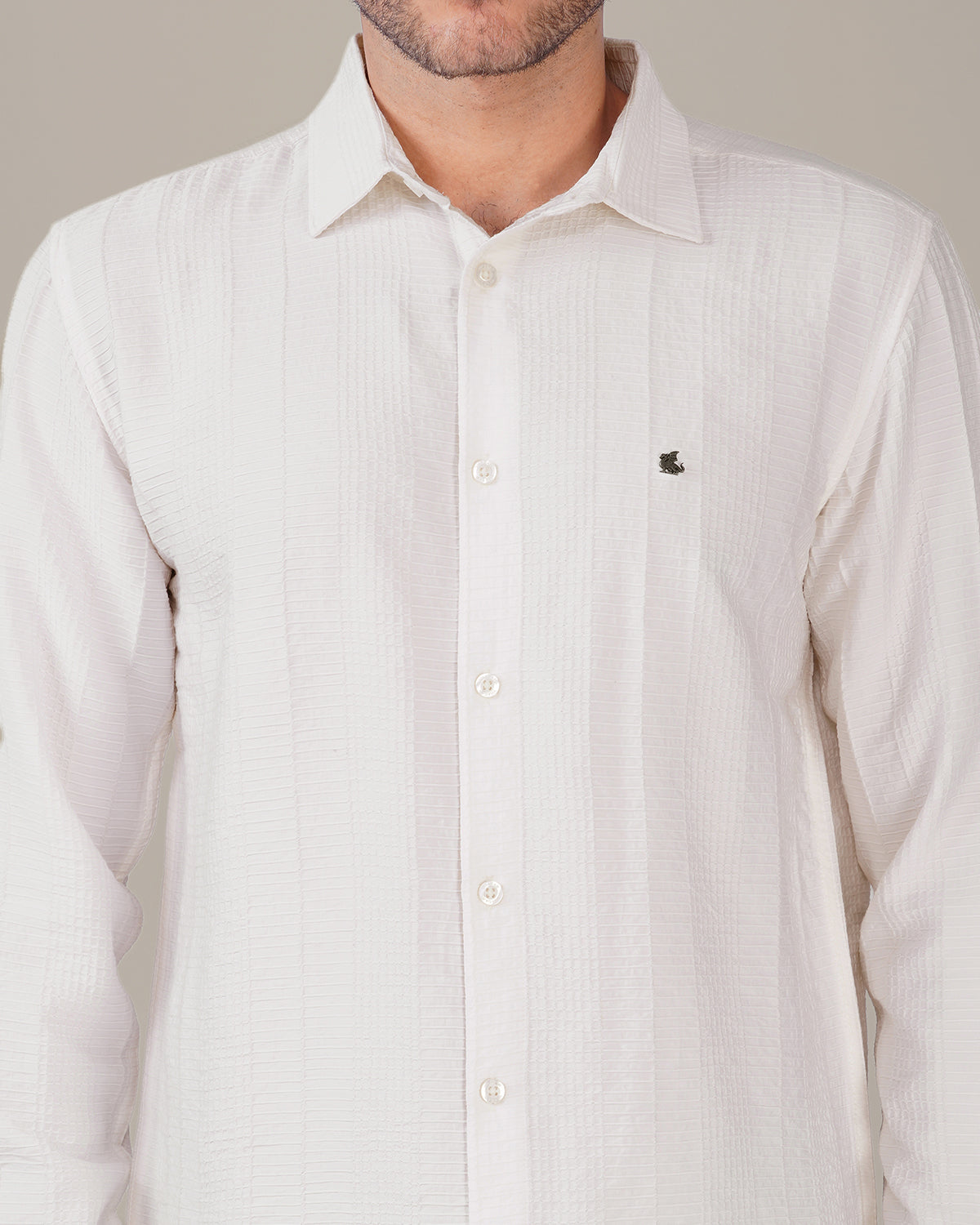 White Textured Polyester Viscose Regular Fit Shirt