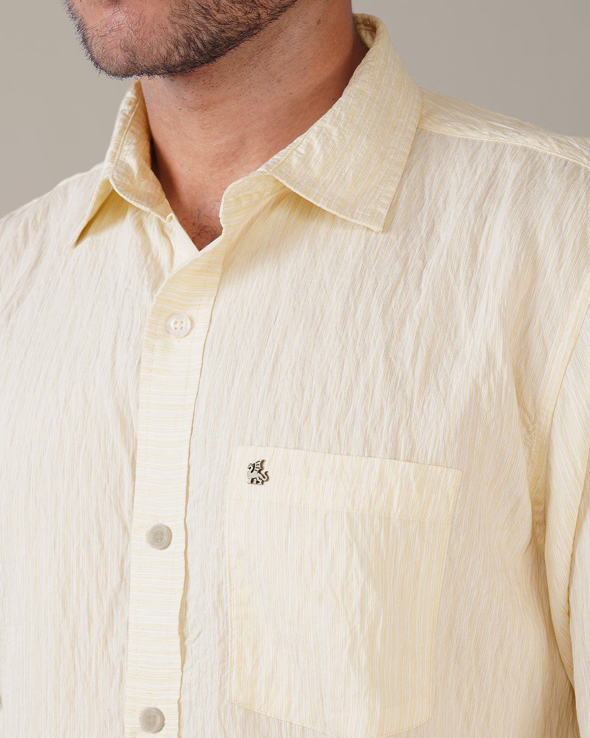 Ivory Solid Crinkled Poly Viscose Blend Classic Fit Shirt
