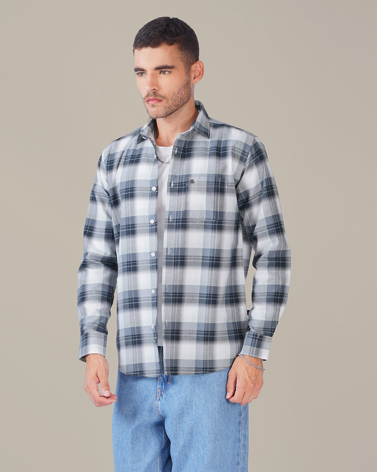 Blue and White Plaid Oxford Regular Fit Shirt