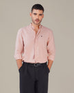 Light Pink Solid Slub Cotton Mandarin Collar Shirt