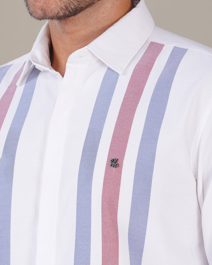 White Striped Soft-Finished Cotton Regular Fit Shirt