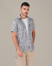 Gray Floral Print Cotton-Polyester Blend Classic Fit Shirt
