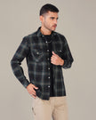 Dark Green Plaid Cotton Slub Regular Fit Shirt