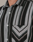 Black and Gray Striped Cotton Slub Regular Fit Shirt