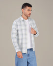 Pastel Green and Light Blue Plaid Dobby Weave 100% Cotton Shirt