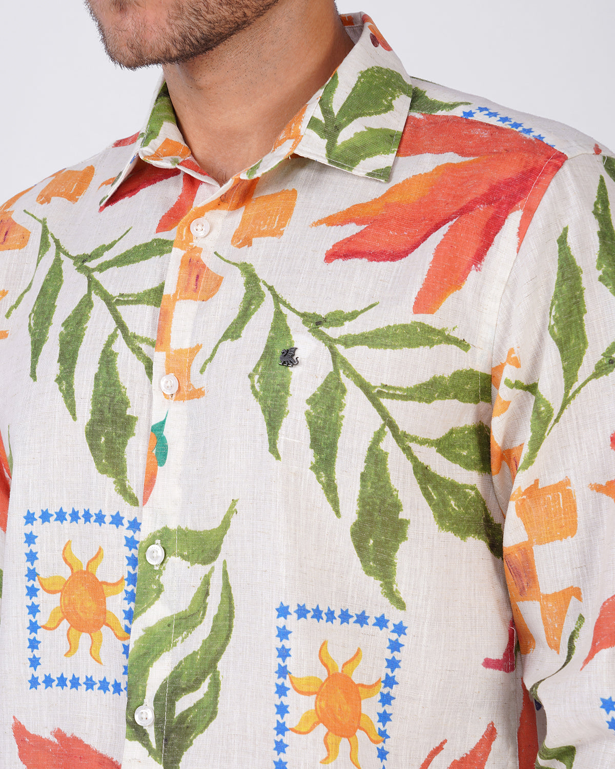 Floral Print Linen Blend Button-Down Shirt