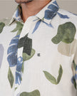 White Botanical Print Linen Blend Regular Fit Shirt