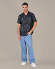 Black Abstract Pattern Polyester Relaxed Fit Shirt