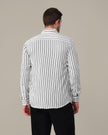 White and Black Vertical Stripe Poly Viscose Blend Regular Fit Shirt