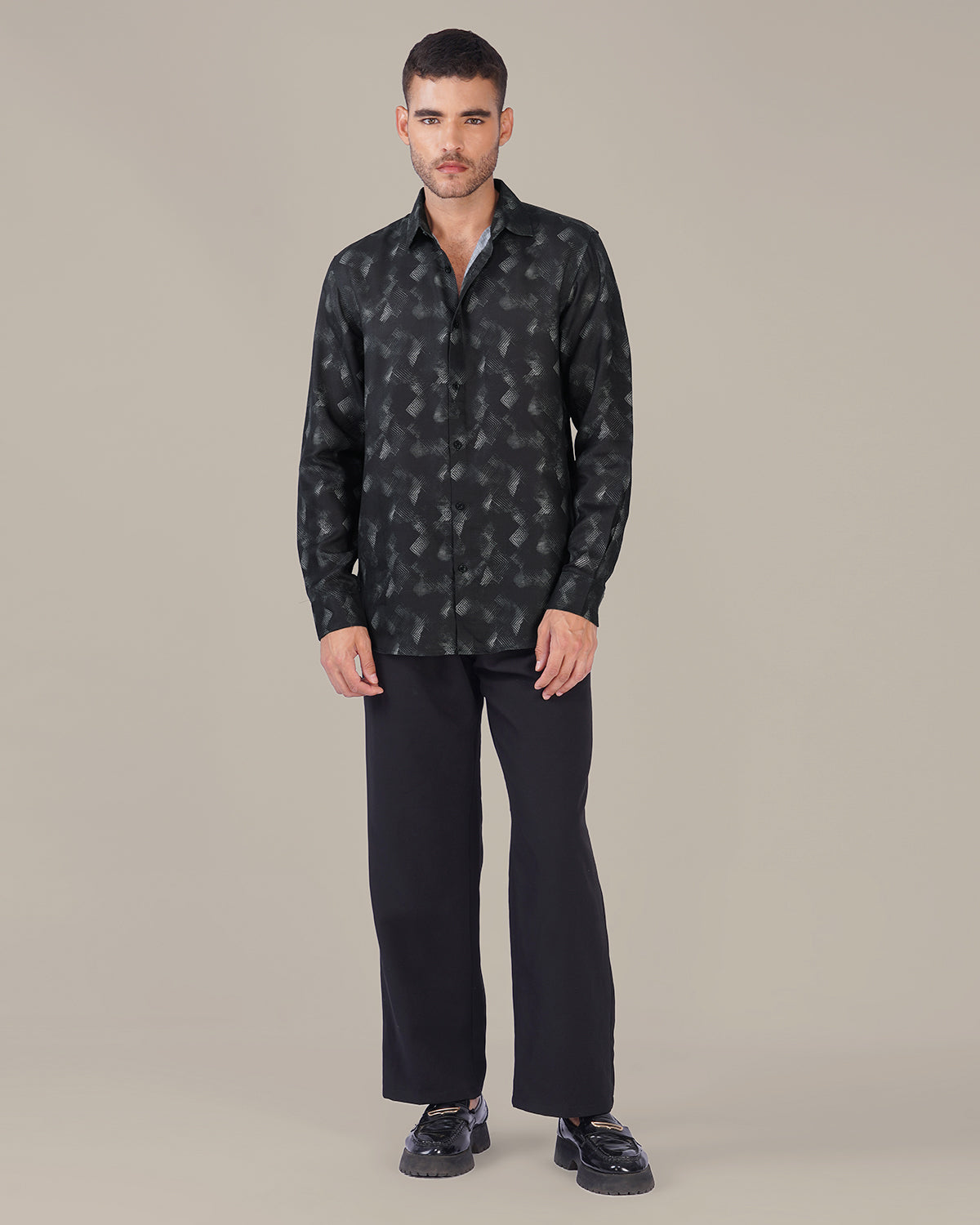 The Charcoal Abstract Shirt - Polyester · Regular Fit