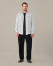 White and Black Vertical Stripe Poly Viscose Blend Regular Fit Shirt