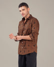 Brown Botanical Print Linen Blend Regular Fit Shirt