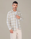 Beige and Gray Plaid Cotton Button-Down Shirt