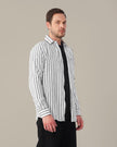 White and Black Vertical Stripe Poly Viscose Blend Regular Fit Shirt