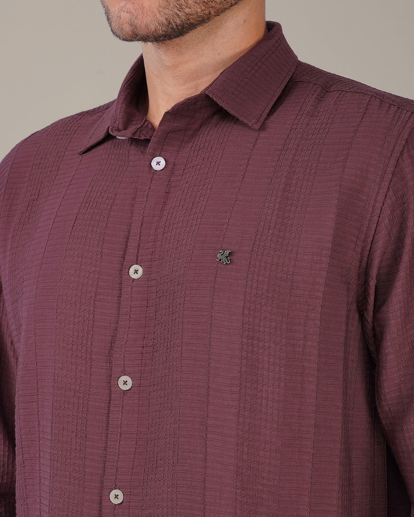 Deep Plum Textured Polyester Viscose Classic Fit Shirt