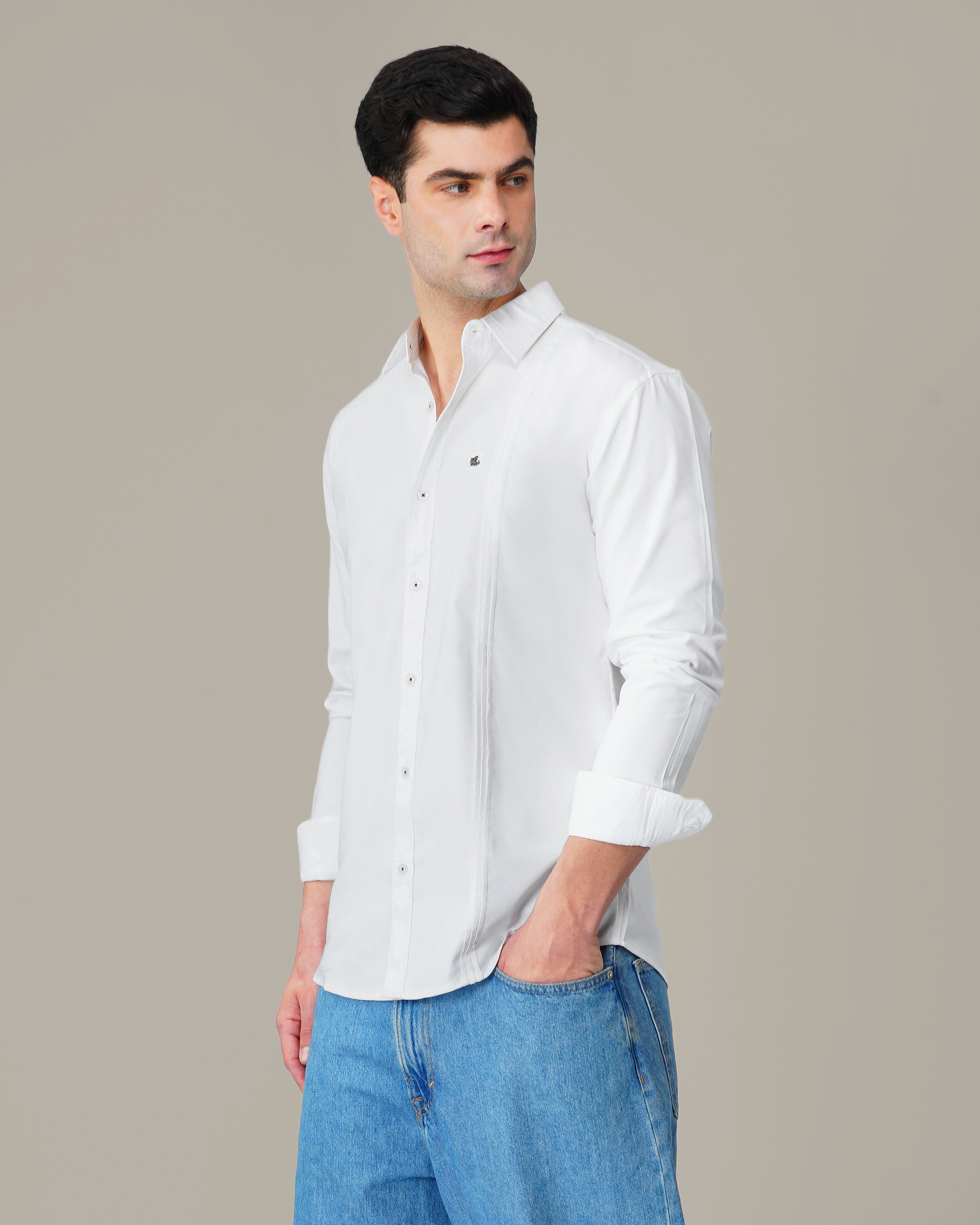 White Solid Polyester Blend Regular Fit Shirt