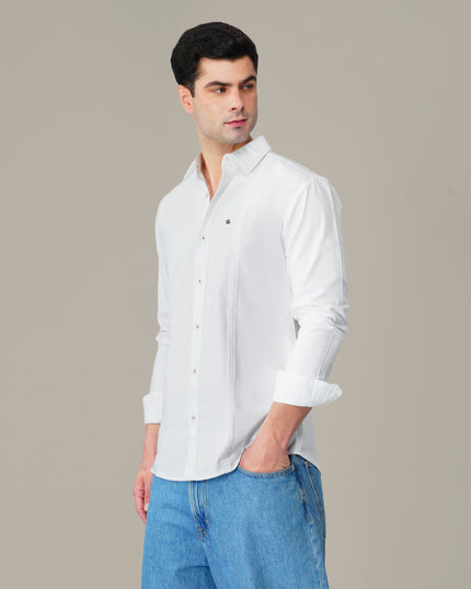 White Solid Polyester Blend Regular Fit Shirt