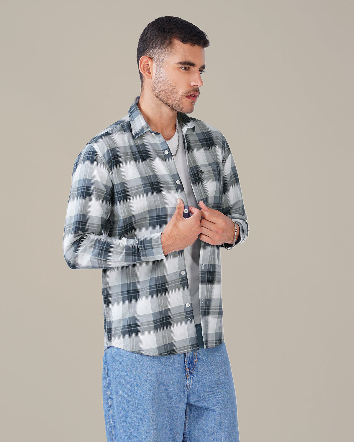 Blue and White Plaid Oxford Regular Fit Shirt