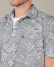 Gray Floral Print Cotton-Polyester Blend Classic Fit Shirt
