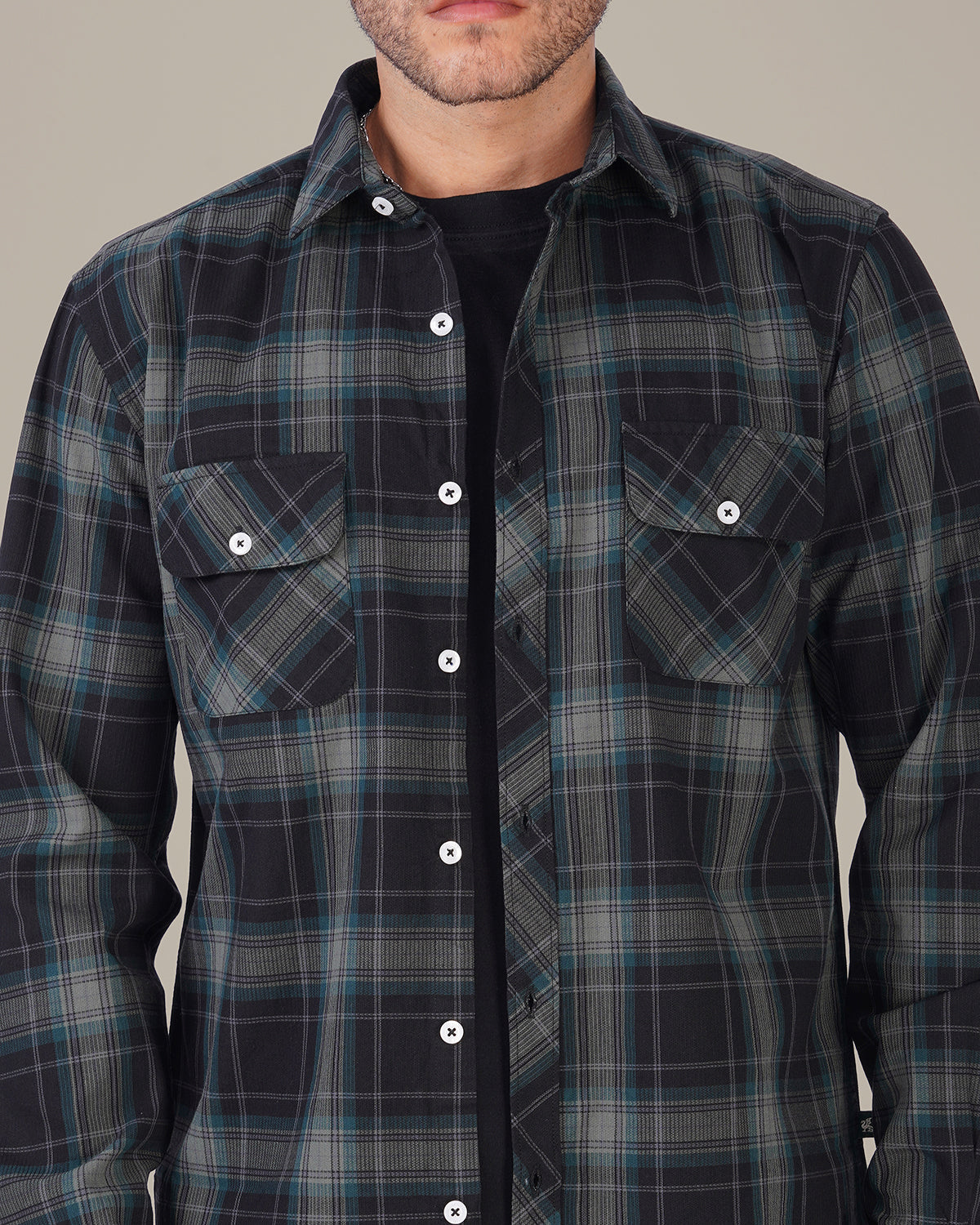 Dark Green Plaid Cotton Slub Regular Fit Shirt