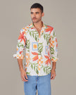 Floral Print Linen Blend Button-Down Shirt