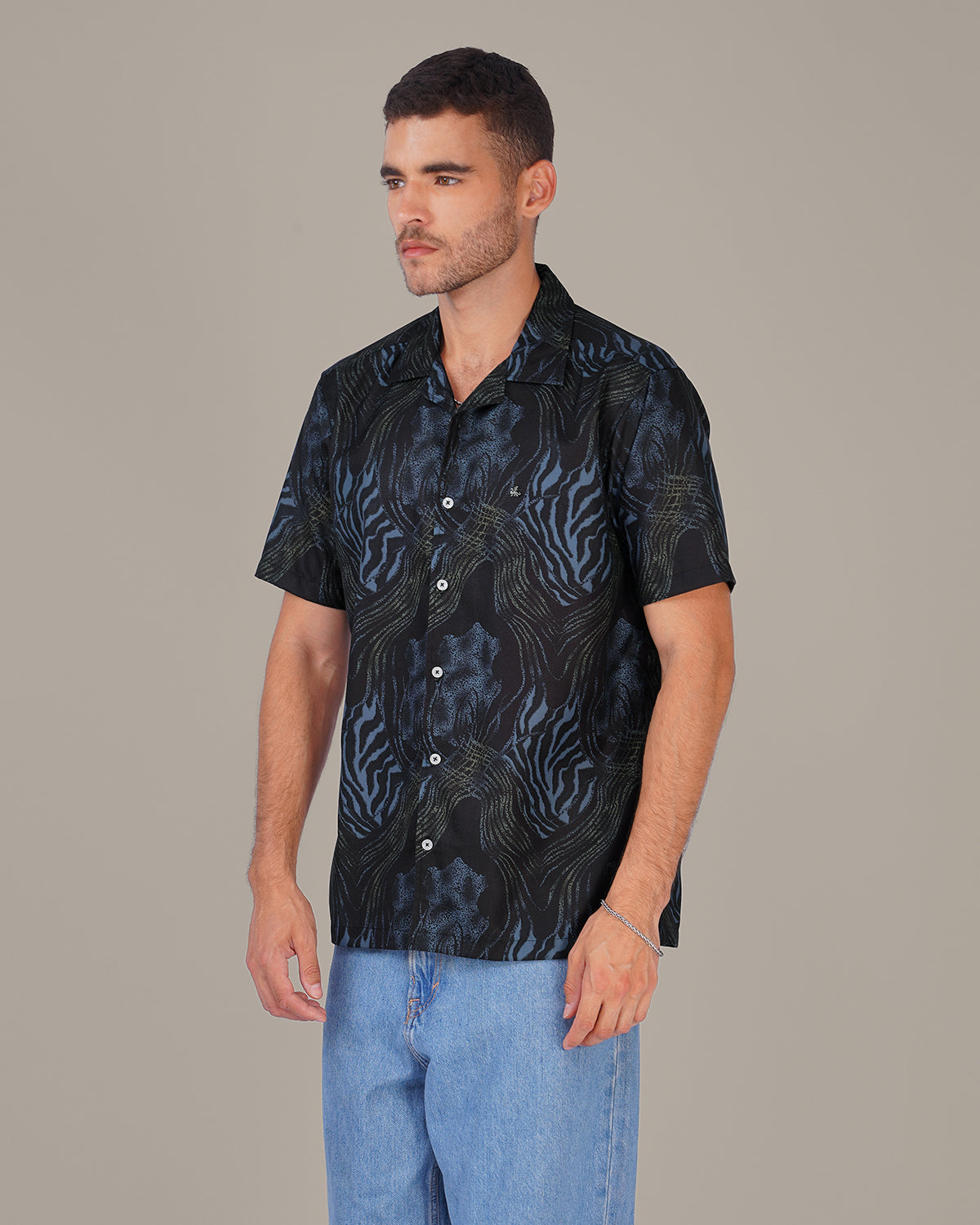Black Abstract Pattern Polyester Relaxed Fit Shirt