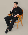 Black Solid Polyester-Lycra Blend Classic Fit Shirt