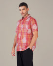 Orange Pink Plaid Polyester Regular Fit Shirt