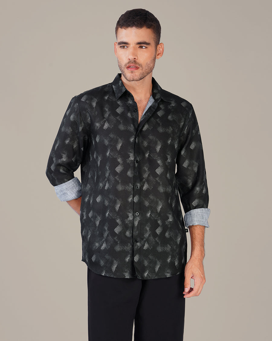 The Charcoal Abstract Shirt - Polyester · Regular Fit