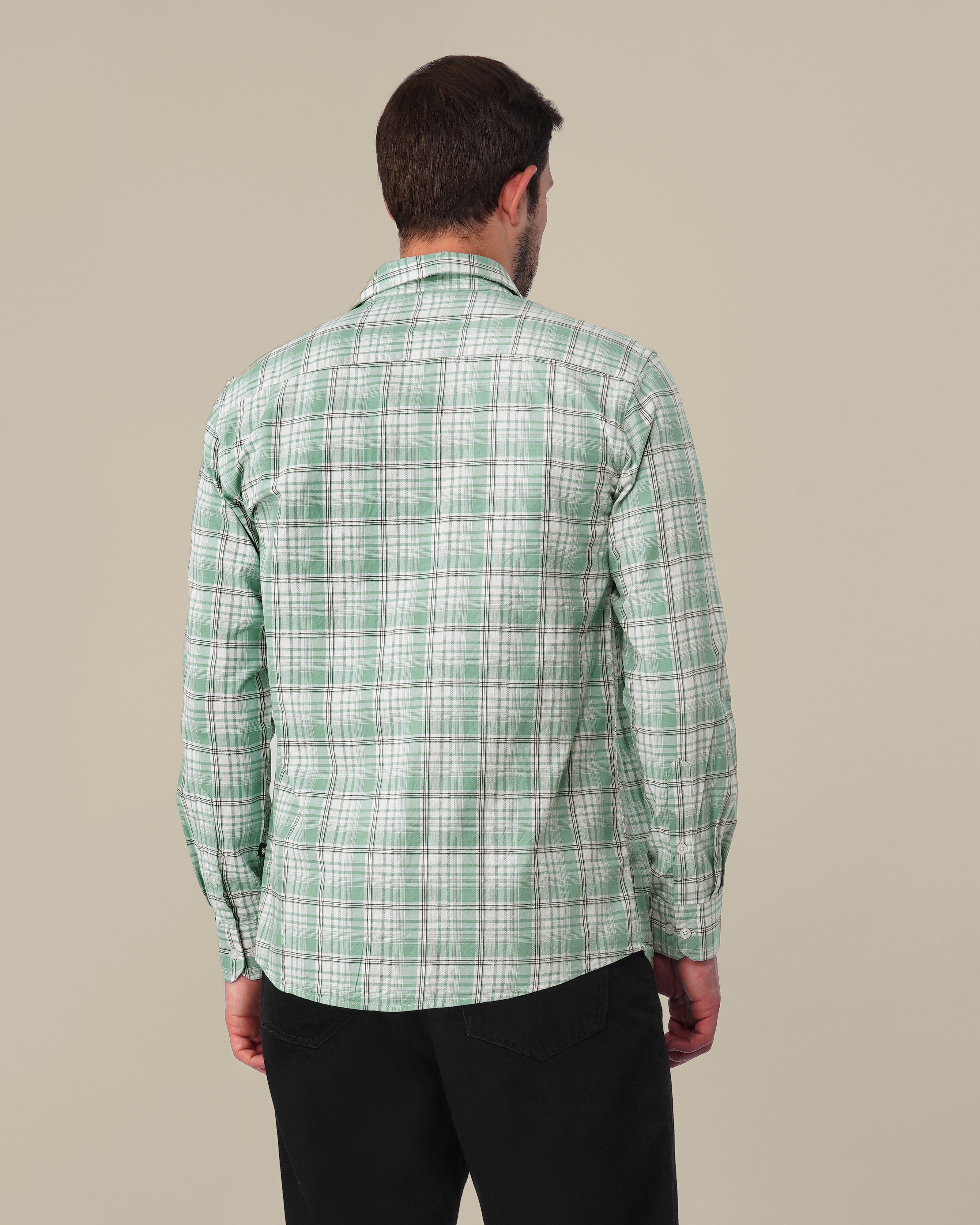 Mint Green Plaid Cotton Slub Classic Fit Shirt