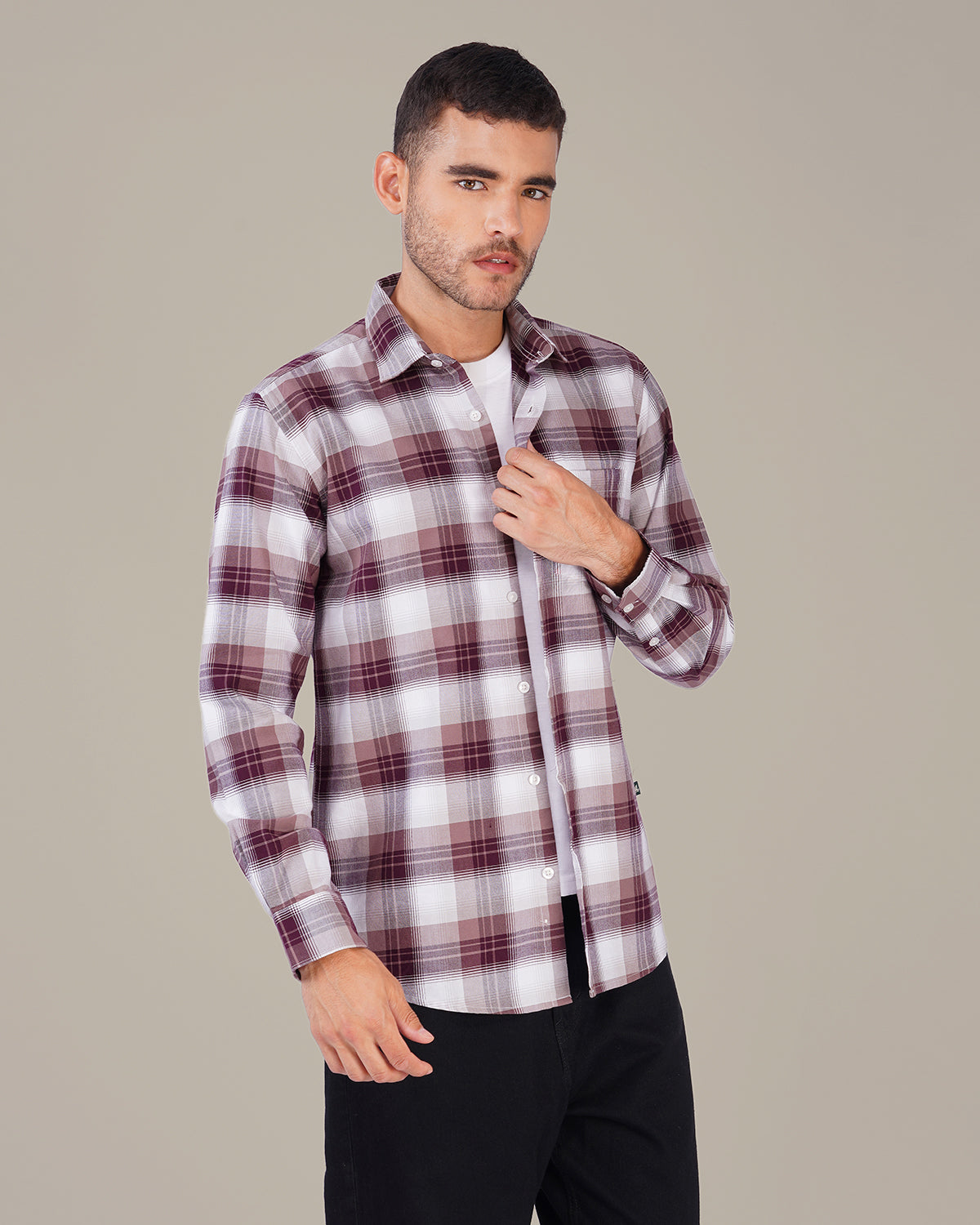 Burgundy Plaid Oxford Regular Fit Shirt